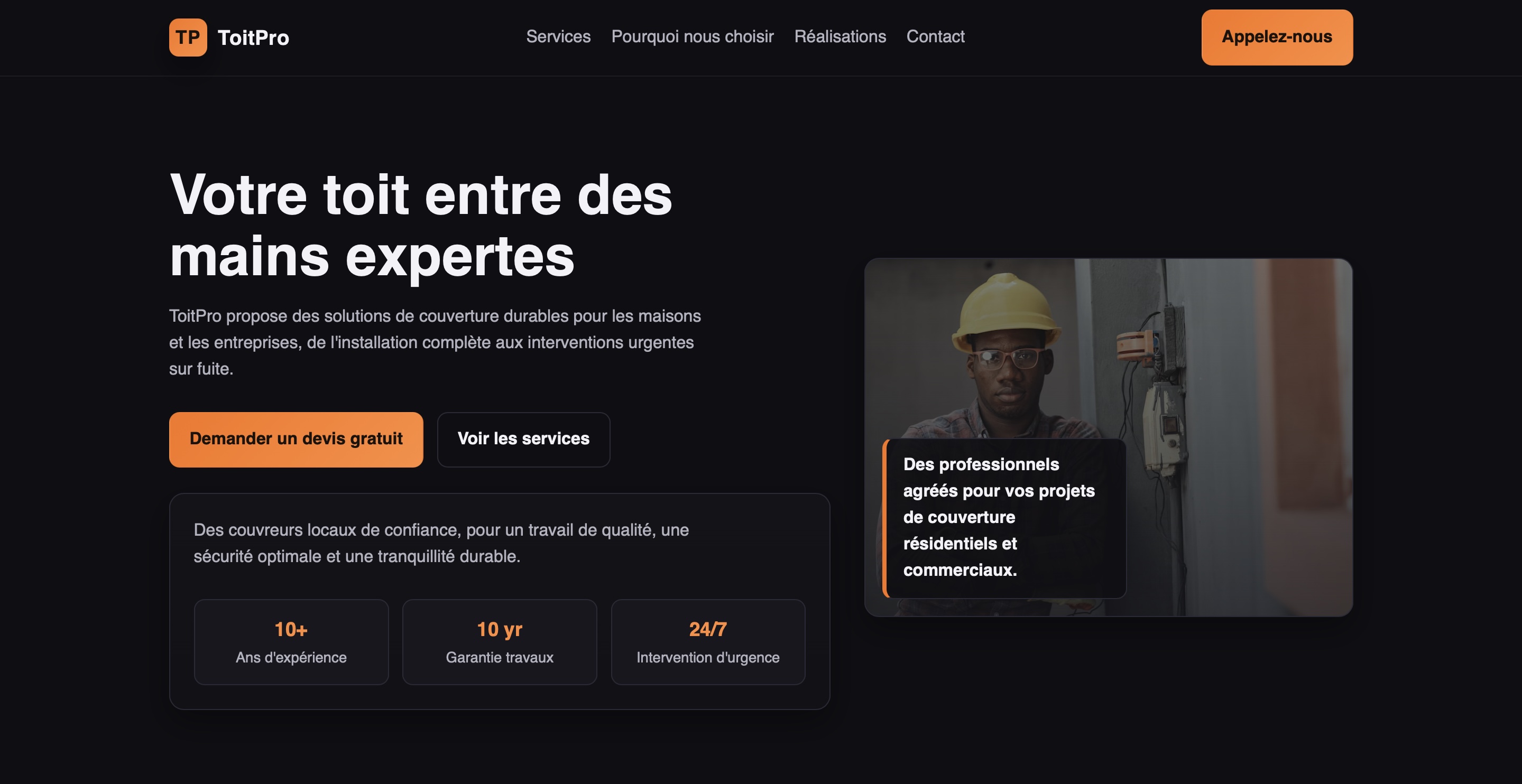 Aperçu du site ToitPro